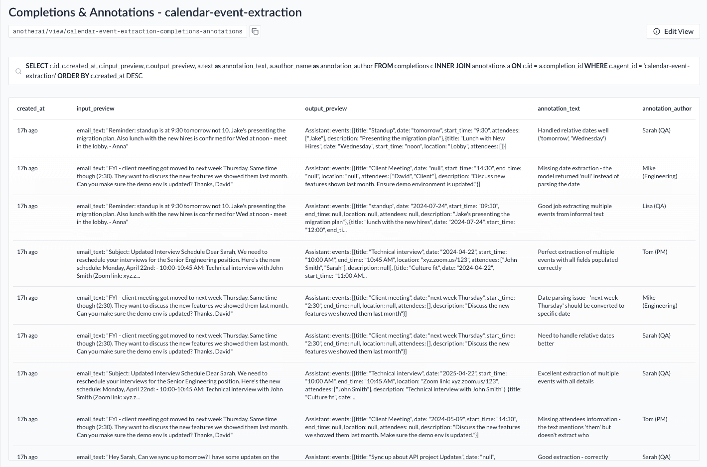 Calendar Event Completions and Annotations with Inputs