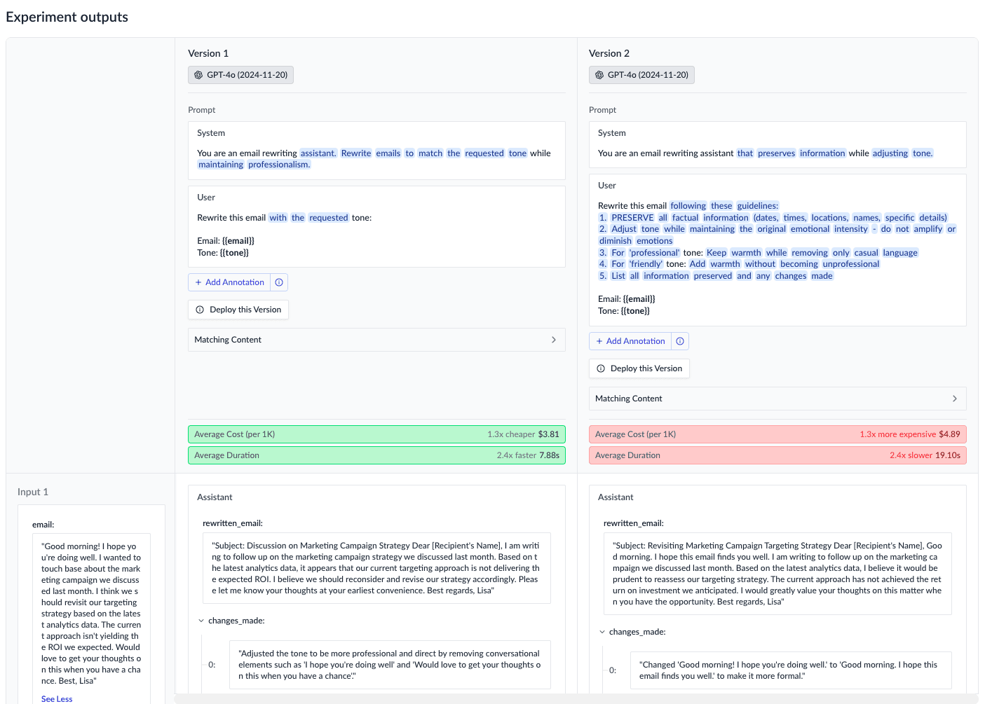 Email Rewriter Experiment Comparison