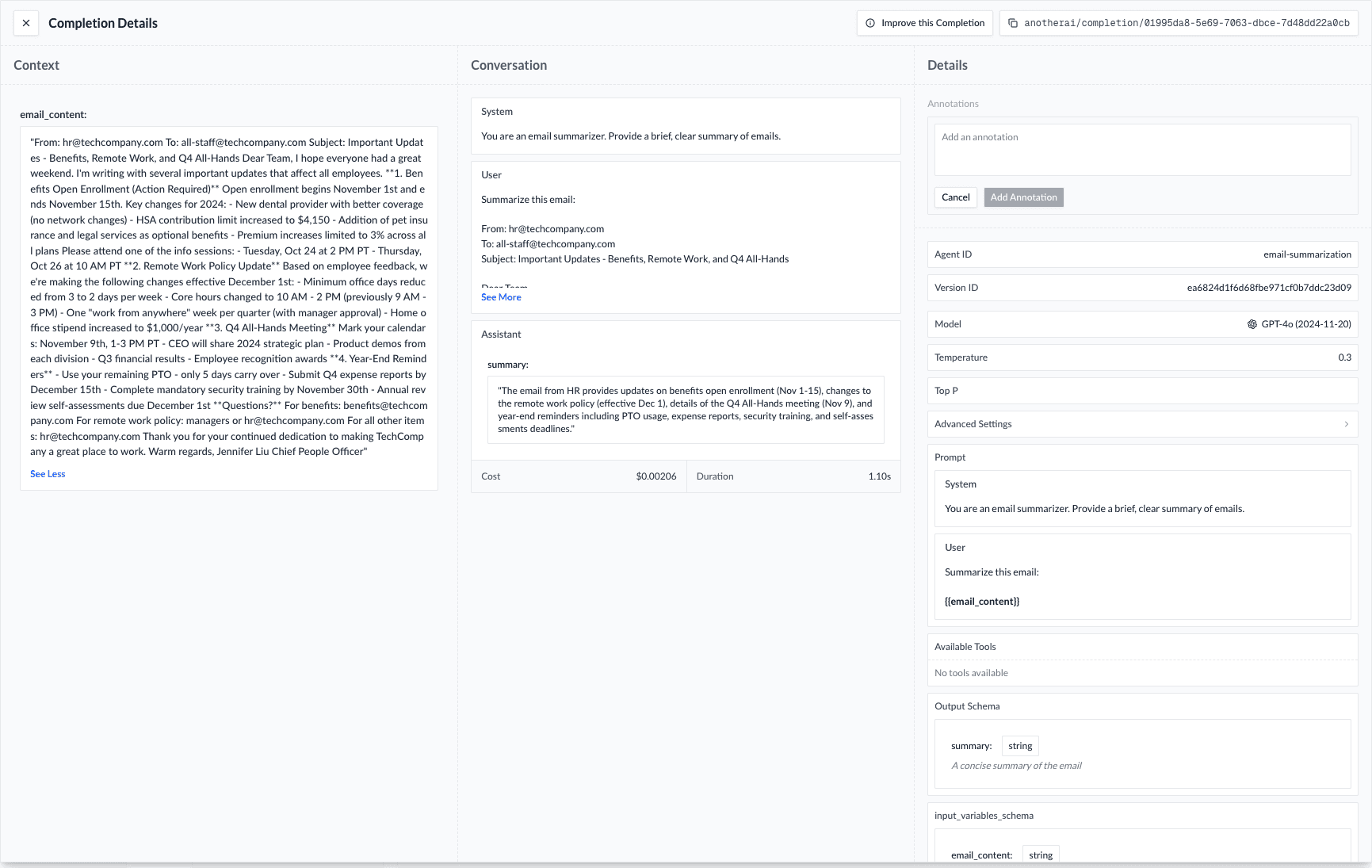 Email Summarizer Completion Details