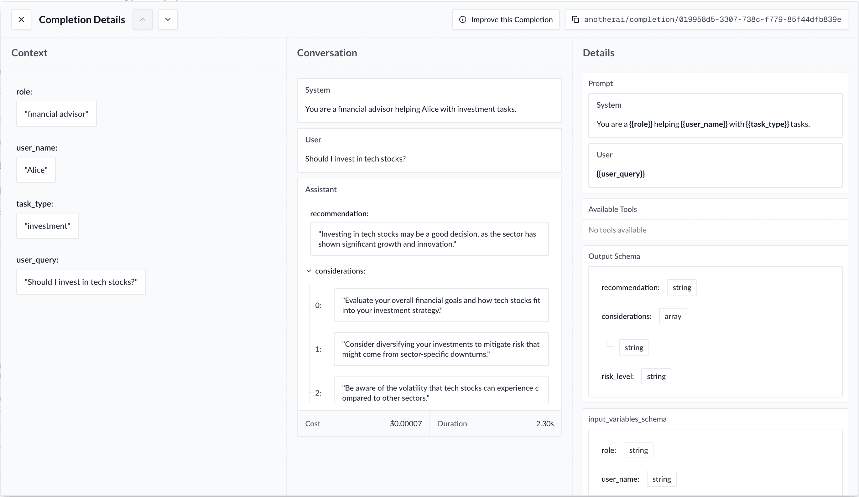 Multiple Input Variables Detail View