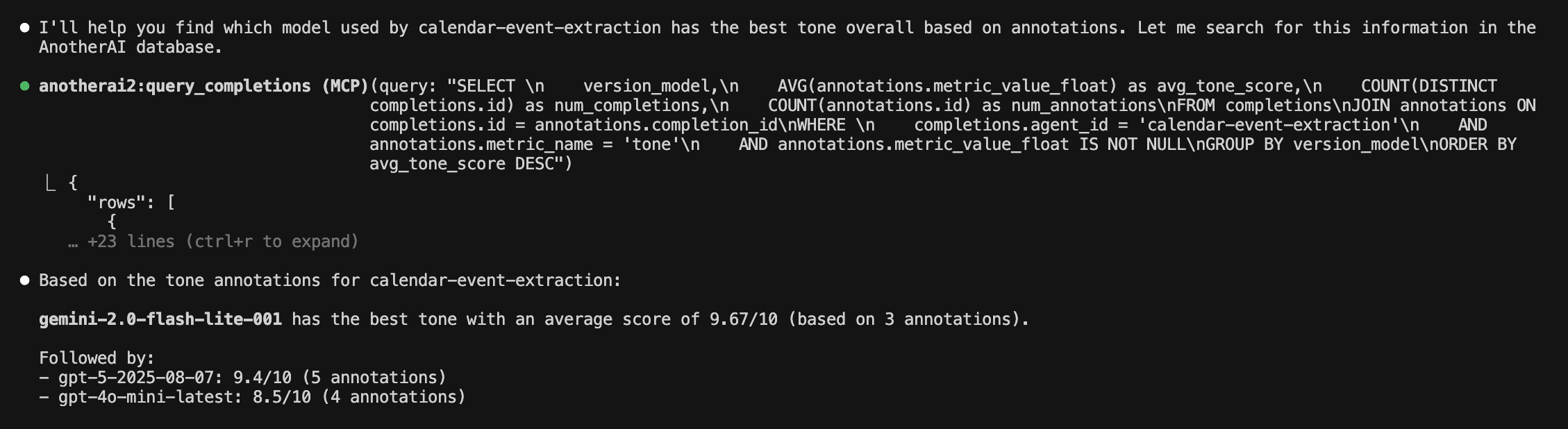 Model Tone Comparison