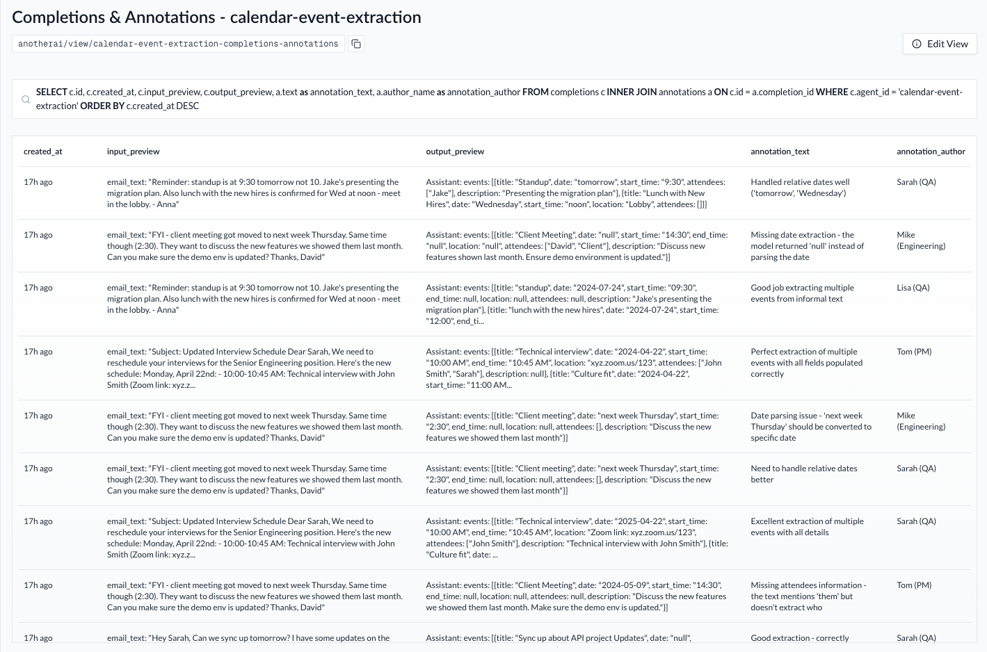 Calendar Event Completions and Annotations with Inputs