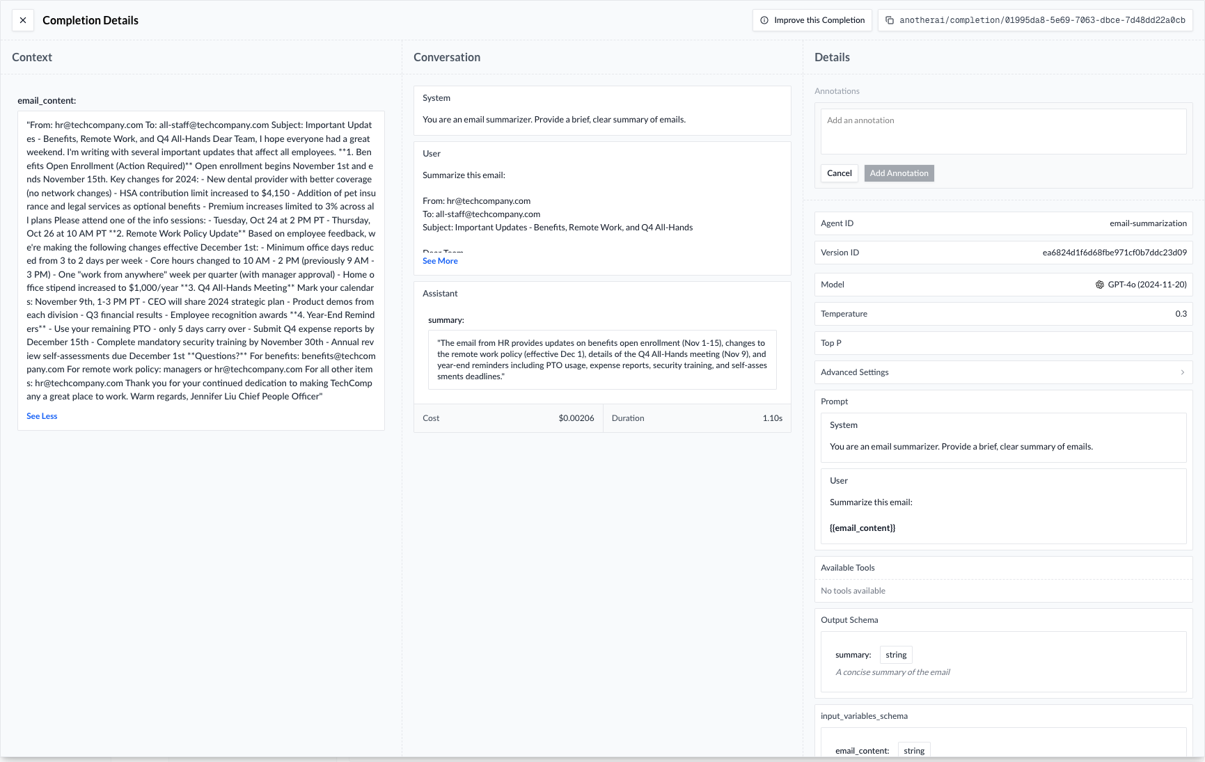 Email Summarizer Completion Details