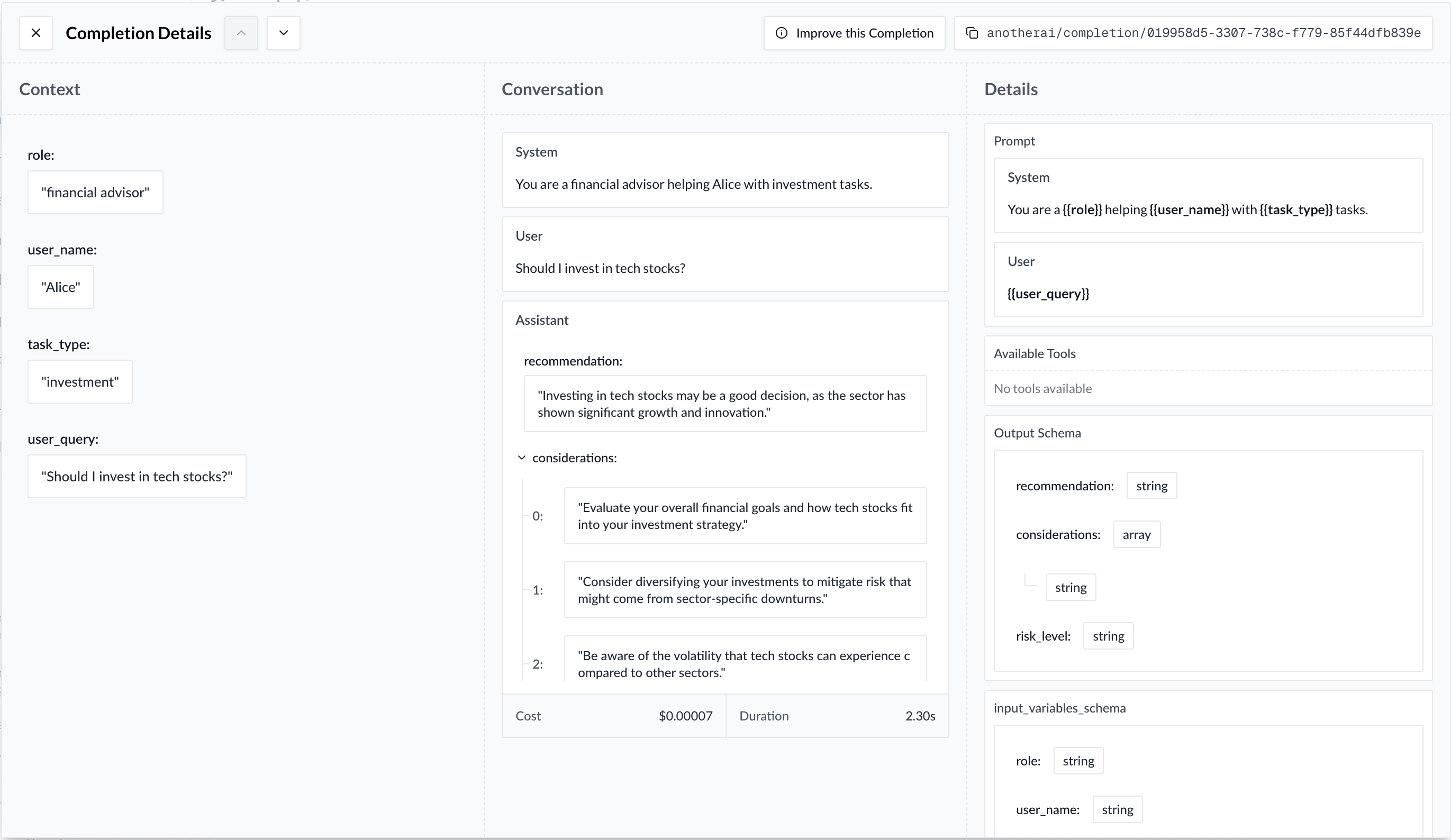 Multiple Input Variables Detail View